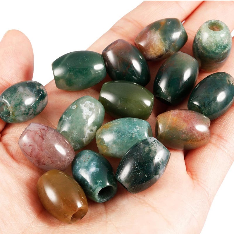 SUNYIK Indian Agate Large Hole (5mm) Barrel Rondelle Loose Charms European Bead fits Bracelet,Jewelry Makings Pack of 20 - Image 2